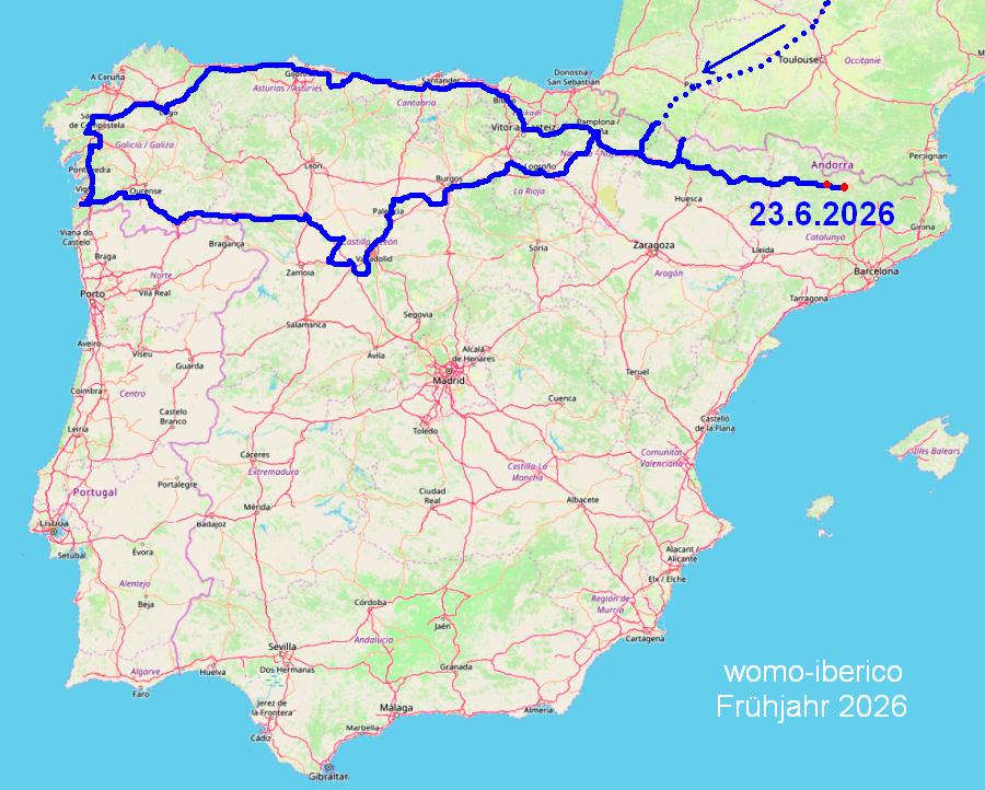 Reiseverlauf Frühjahr 2026 map