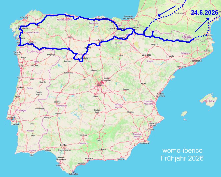Reiseverlauf Frühjahr 2026 map